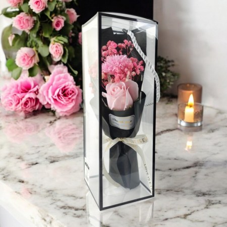 A bouquet of scented soap flowers in a box, roses as a gift, LED lights - Image 3