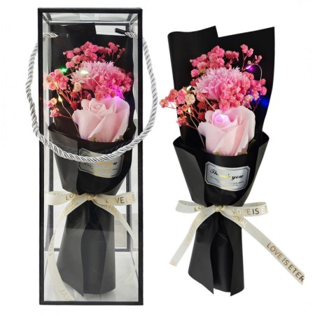 A bouquet of scented soap flowers in a box, roses as a gift, LED lights - Image 2